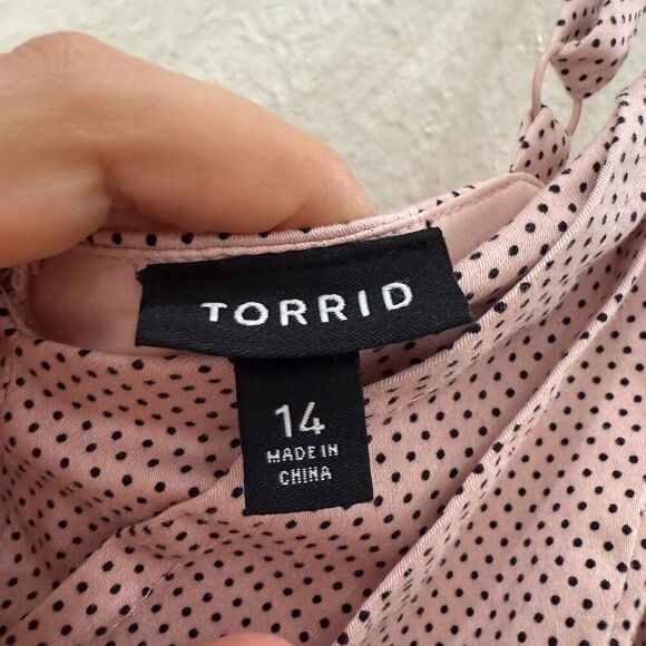 Torrid Women's Size 14 Lace Polka Dot Swing Knee Length Dress Pink Black - Picture 8 of 11